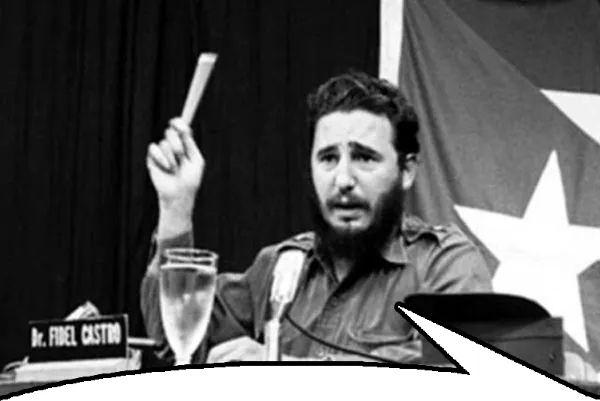 Fidel Castro, famed leader of Cuba and dairy enthusiast, giving a speech 
