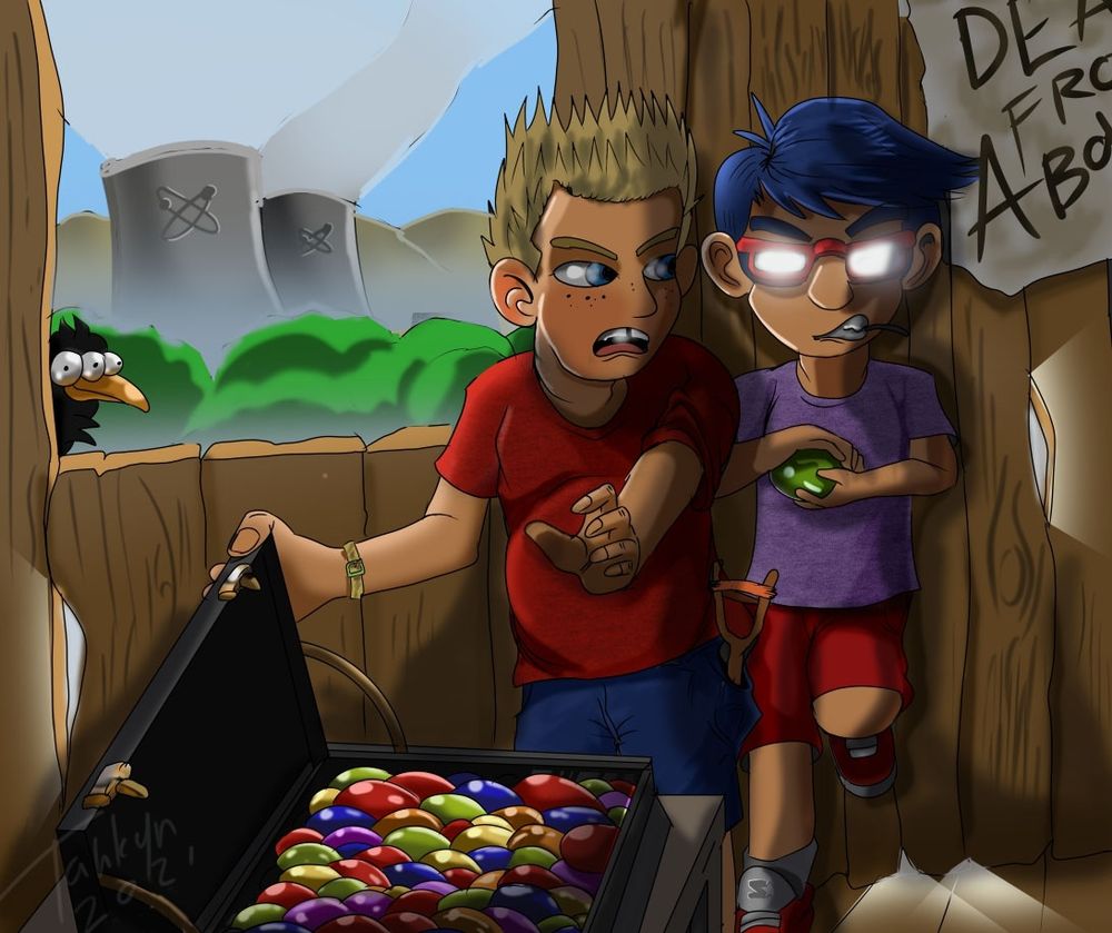 A depiction of Bart Simpson and Milhouse from the episode Bart the General