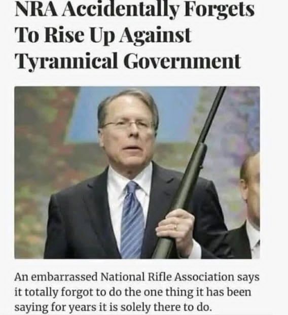 NRA Accidentally Forgets To Rise Against Tyrannical Governement