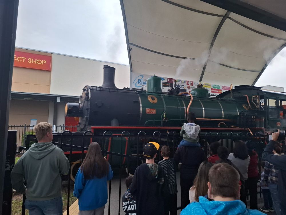Steam engine on branch line to Queensland Museum Railway Workshops