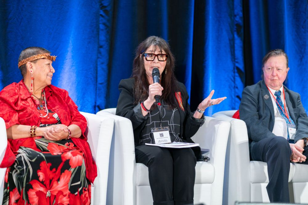 Picture of Dr. Elder Roberta Price, Catherine Turner and Dr. Malcolm King during the 2025 Clinical Trials Training Summit’s World Café on best practices with Indigenous Groups as research participants and partners.
