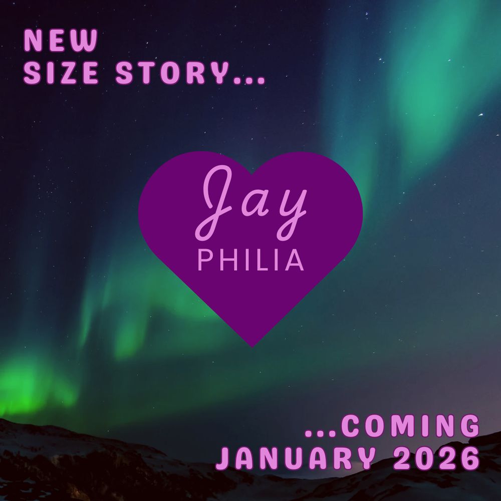 New Size Story Coming January 2026. Heart with the words Jay Philia in the center. Background of the aurora borealis 