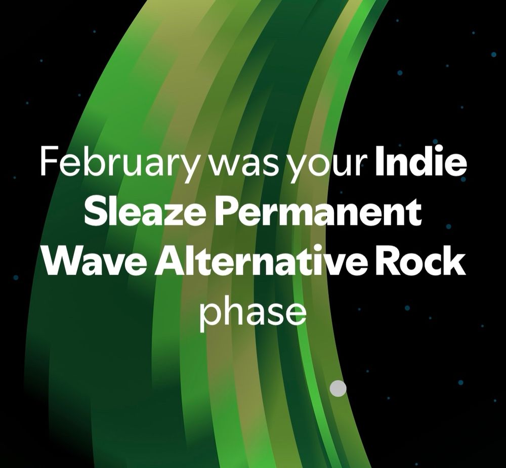 Screenshot of Spotify wrapped saying I listened to a lot of Indie Sleaze in February.