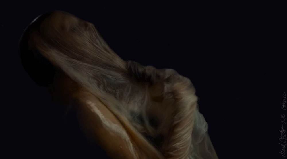 A person wrapped in plastic sheeting with a distressed look on their face...the subject is from Bad Omens "dethrone" music video