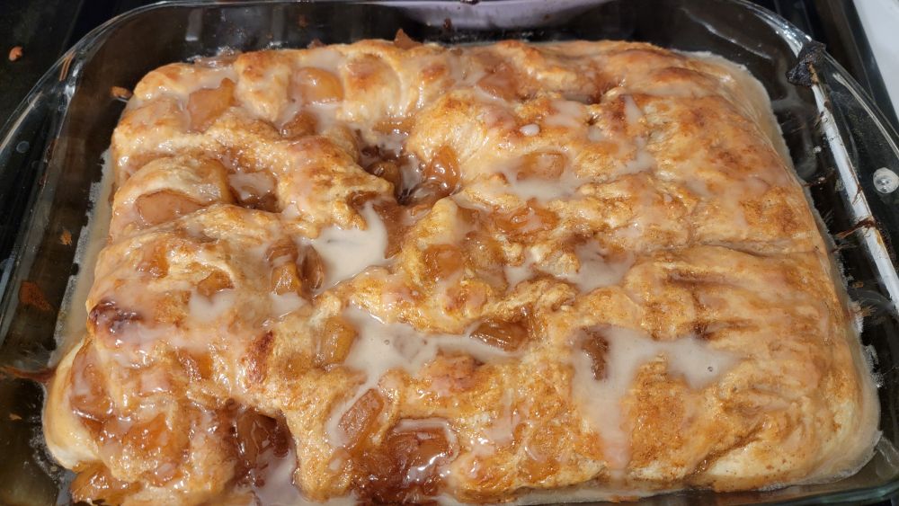 Apple fritter focaccia bread with maple butter glaze