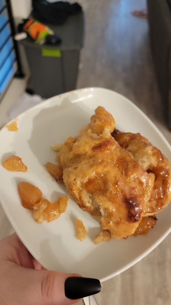 A slice of apple fritter focaccia 