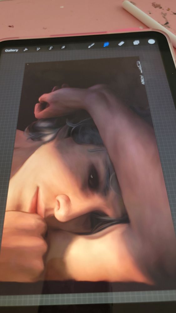 A painting of a man's with white hair laying in a line of sunshine. The man is Astarion Ancunin.