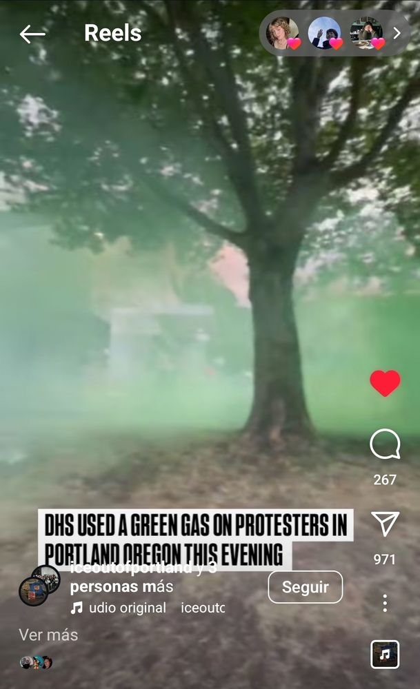 Screenshot from an IG reel where DHS is using Adamsite gas on protestors. 