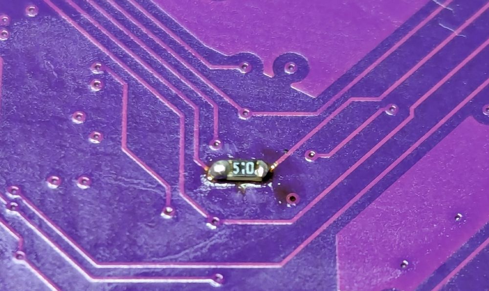 A termination series resistors patches onto a trace on an otherwise fine PCB.