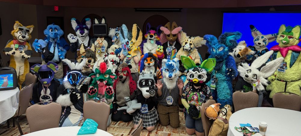 A group of fursuiters posing for a group photo