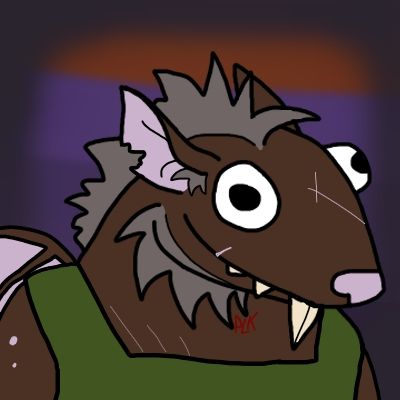 A drawing of a brown Skaven. He has a derpy look on his face.