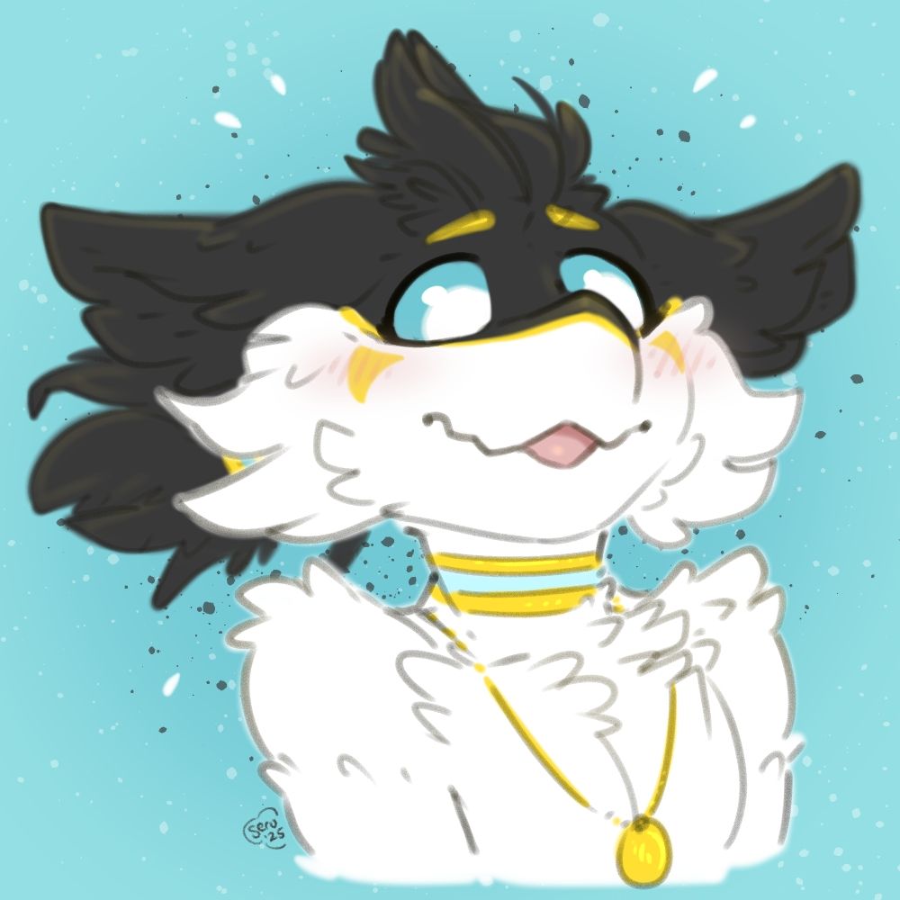digital furry art icon of a black and white avali blushing, flustered at the look they are being given by the other avail