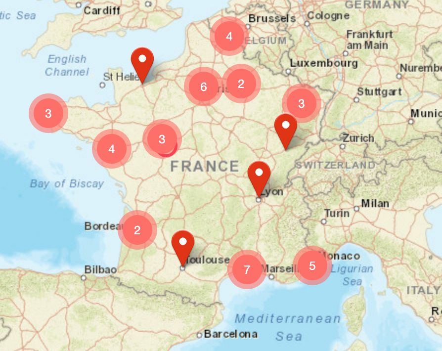 Photo de la carte de France avec les points de rassemblement