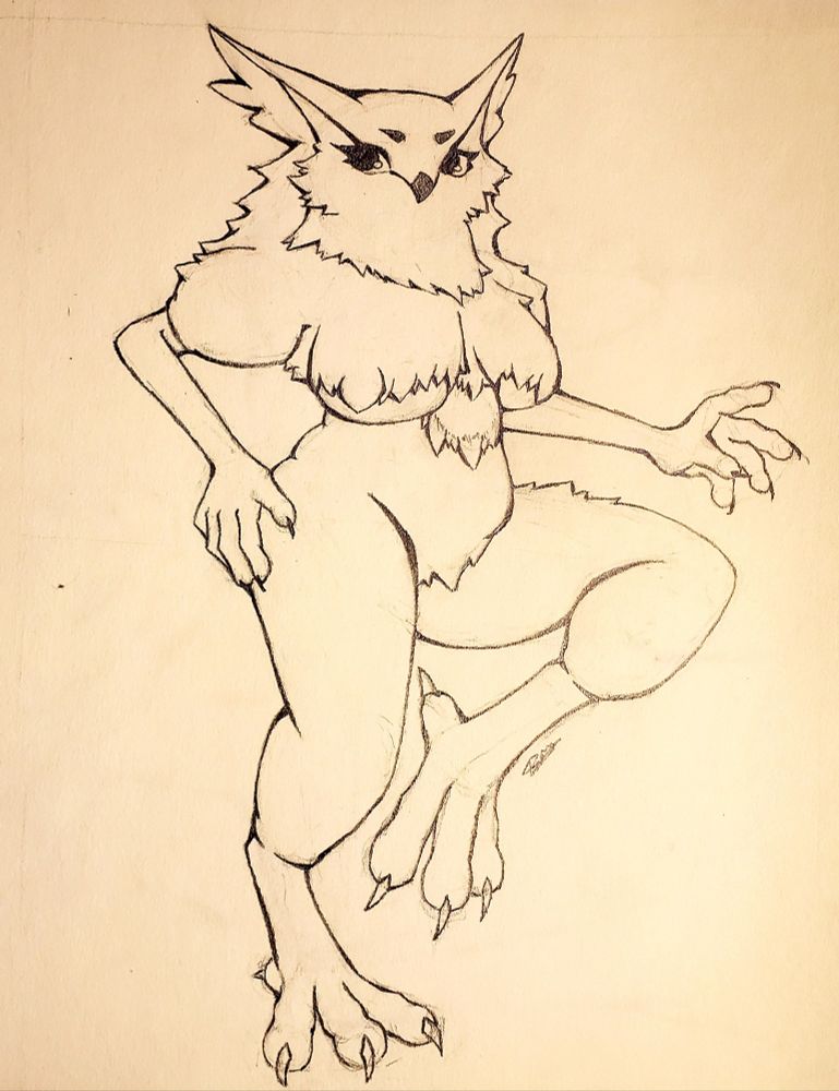 Ramona from Unicorn Overlord. She has an owl-like head and owl-like legs while having relatively human-like proportions.