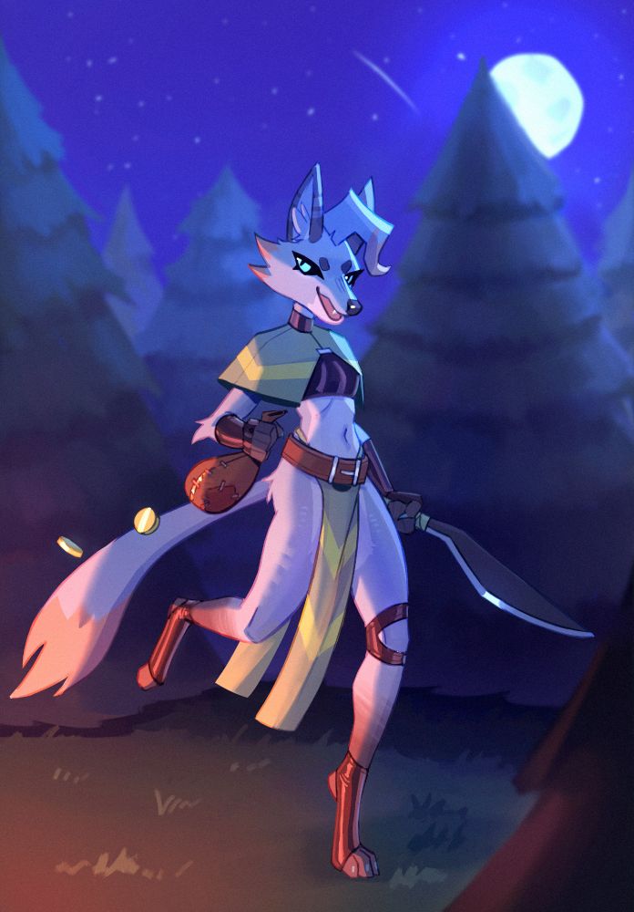 Varidya steals a purse full of gold from a campfire during the full moon #furry #furryart