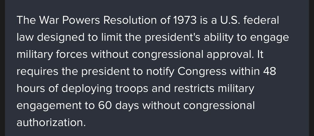 War Powers Resolution of 1973. 