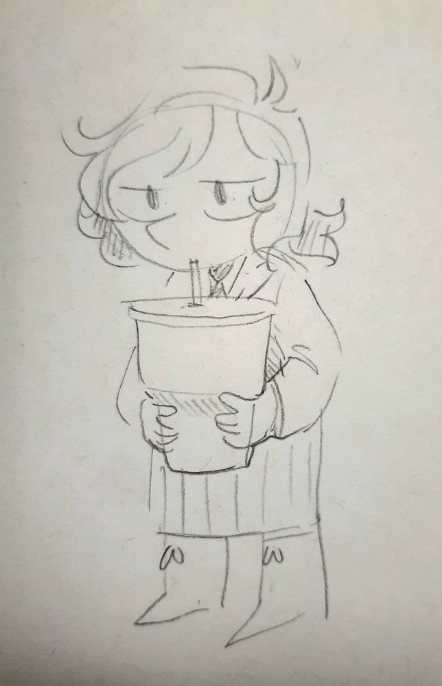 Nonchalant-looking Marlow sipping out of a Big Gulp cup that's the size of her entire torso