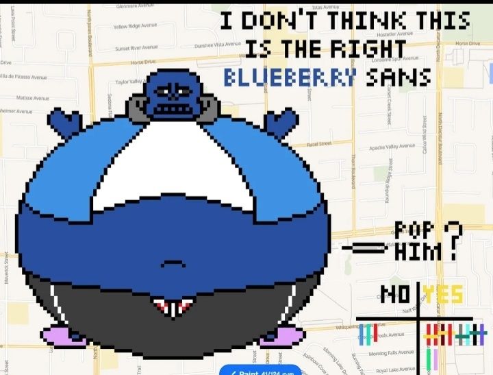 Blueberryed Sans Undertale with a vote tally to Pop him, with yes winning on wplace, a map of the world you can doodle on