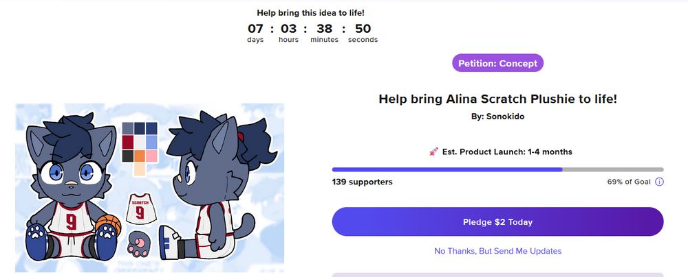 screenshot of the Alina Scratch makeship campaign showing it at a nice 69% progress.