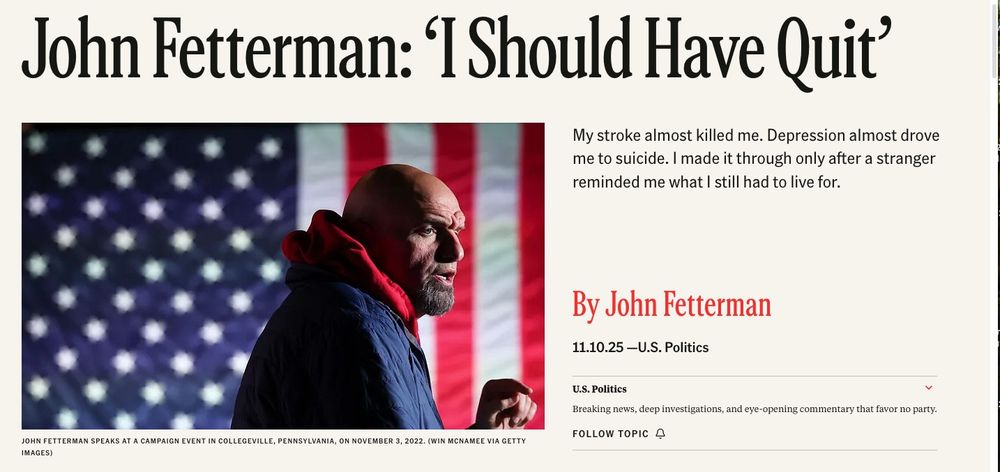 Headline: John Fetterman: ‘I should have quit’.
Pictured: an ox.
