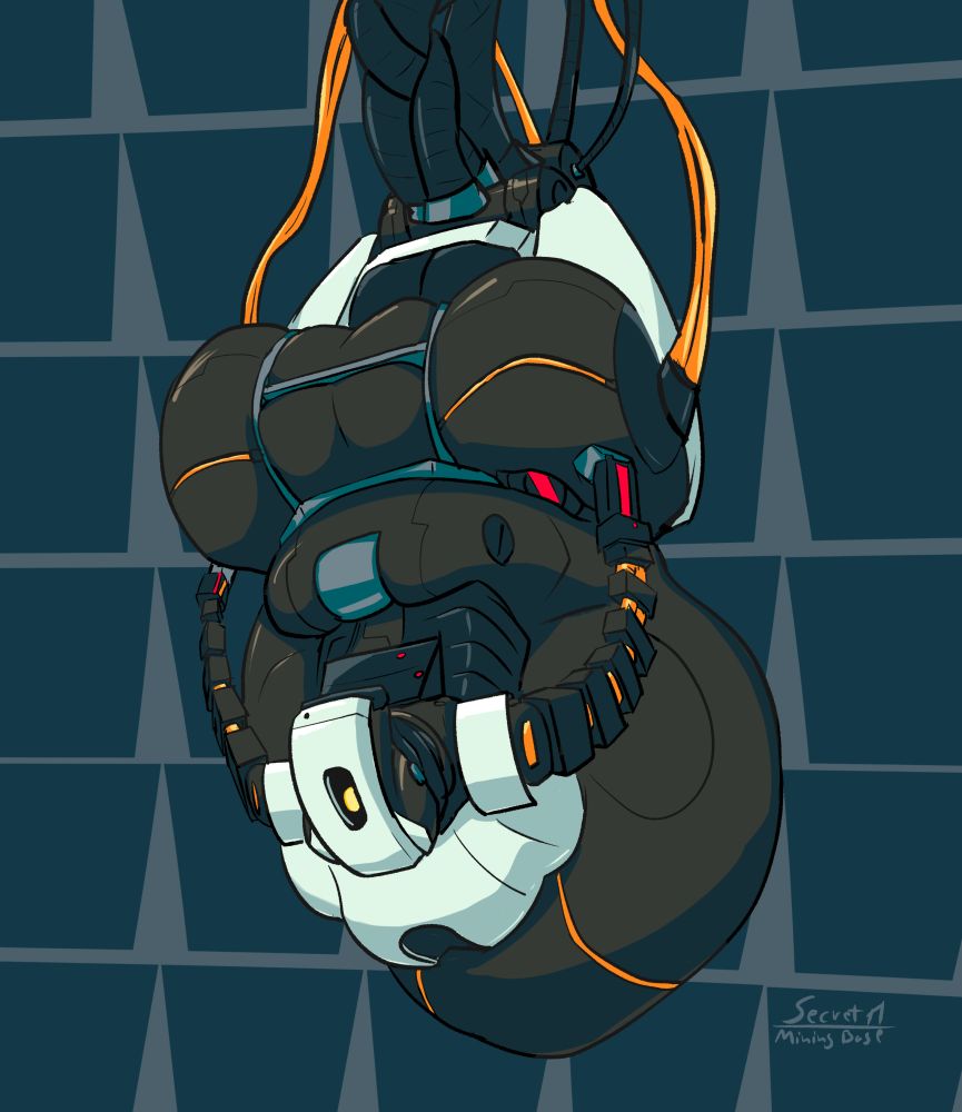 digital illustration of Glados from portal 2 with a fat ass, and gut, and cheeks. 