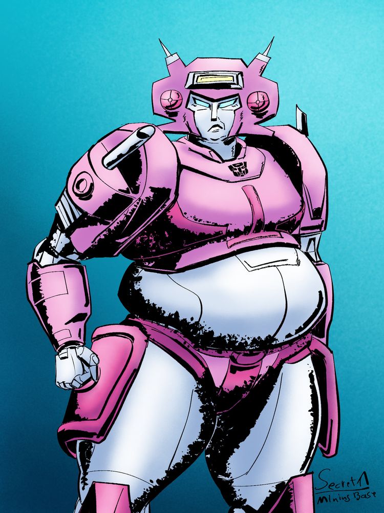transformers characters elita 1 in the style of the skybound comic, and she is fat
