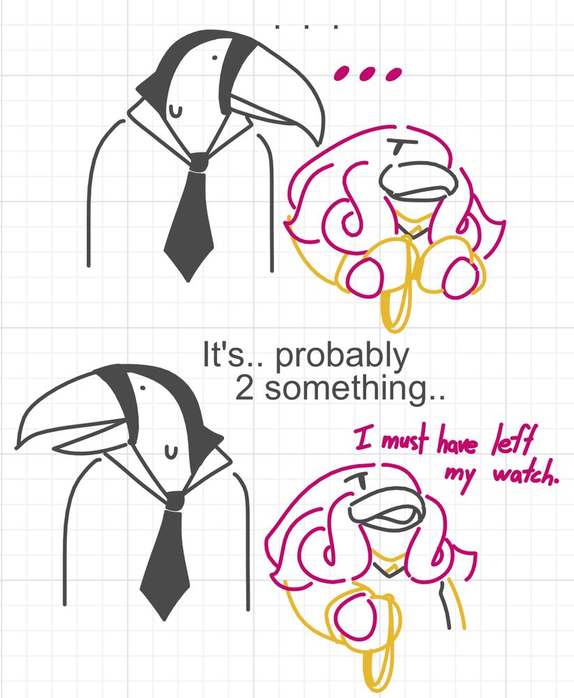 Franklin makes the realization and the toucan nervously averts his attention.