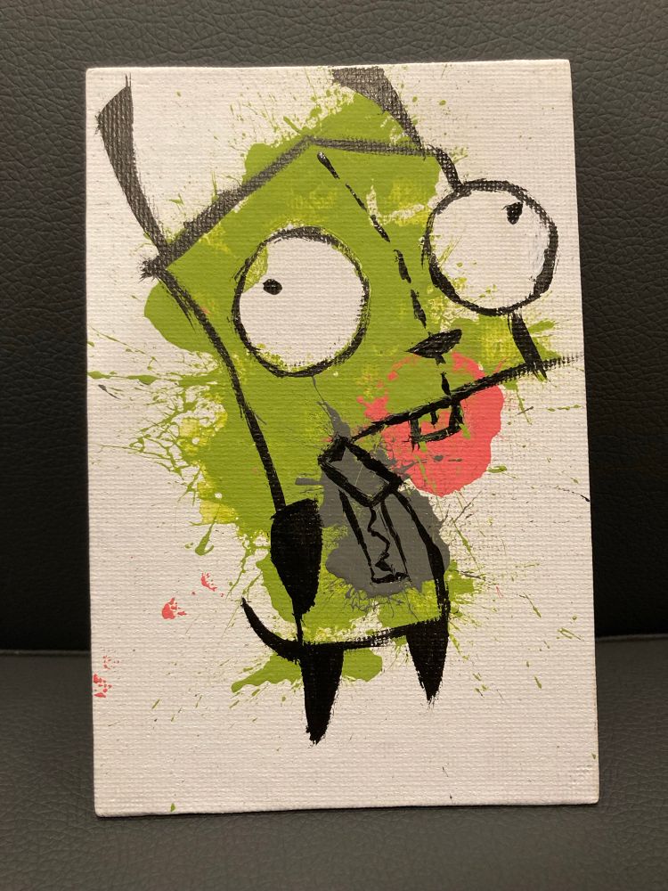 GIR from Invader Zim depicted on a canvas art piece.
