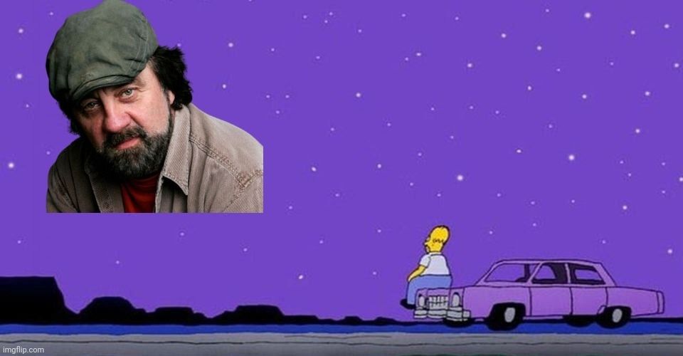 Homer Simpson is sat on his car bonnet looking up at the stars after the actor Steve Halliwell who played Zak Dingle died