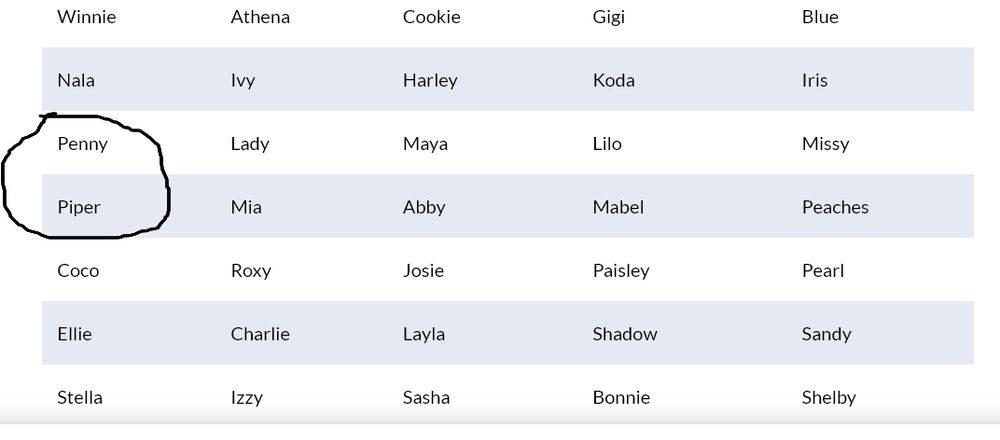 A screenshot from the list of most popular female dog names of 2025. People are memeing that this is actually the list of trans girl names, which further dips into another meme about most of us being puppy girls! 