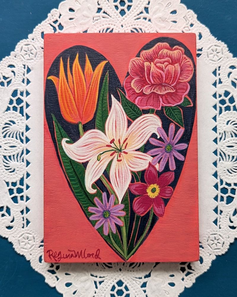 Acrylic painting of floral heart by Regina Lord of Creative Kismet 