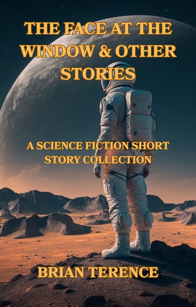 A space suited figure overlooking a desolate landscape.