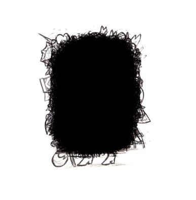  150 character drawings on multiply layers averaging out to one big black block