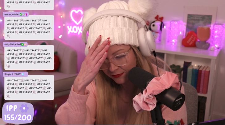 Violet in her stream room with chat going bananas