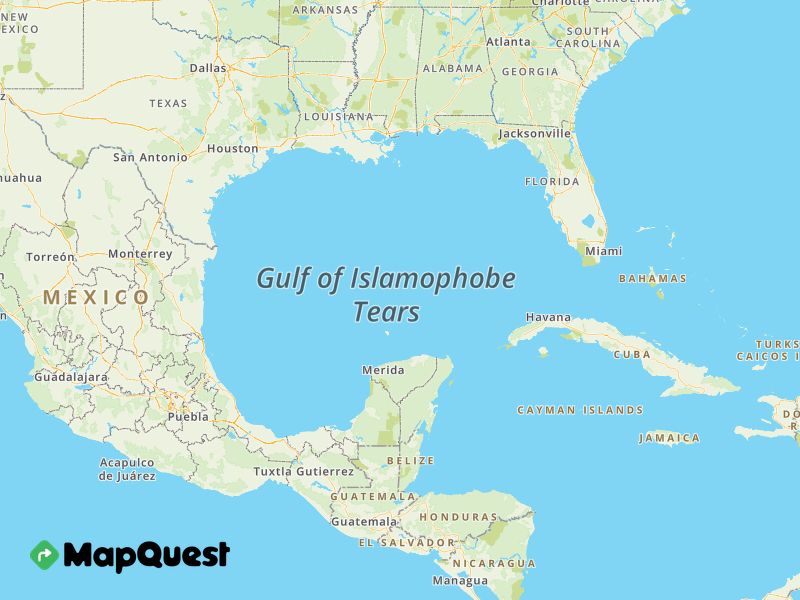 Map with Gulf of Mexico renamed to Gulf of Islamophobe Tears