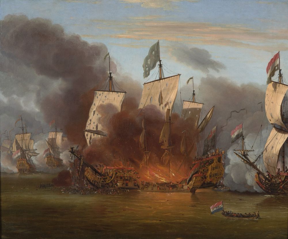 Willem van de Velde, Zeeslag bij Solebay 7 juni 1672, circa 1675. Olieverf op doek. 770 x
915 mm. Collectie Het Scheepvaartmuseum, Amsterdam, A.0004. 
