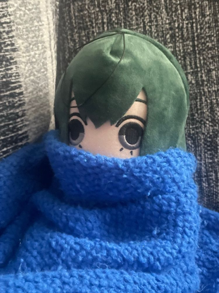 Tsuyu Asui aka Froppy from my hero academia plush wrapped in a blanket 
