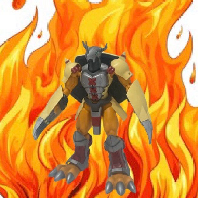 WarGreymon figure rise model kit surrounded by fire 