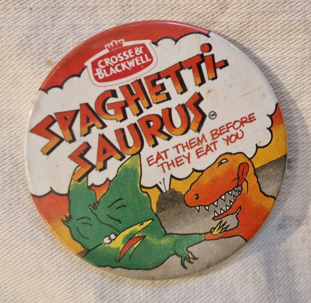Spaghetti-saurus badge.