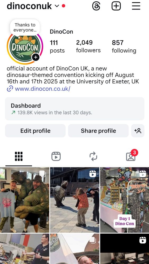 Instagram DinoConUK account, screengrab of main post page.
