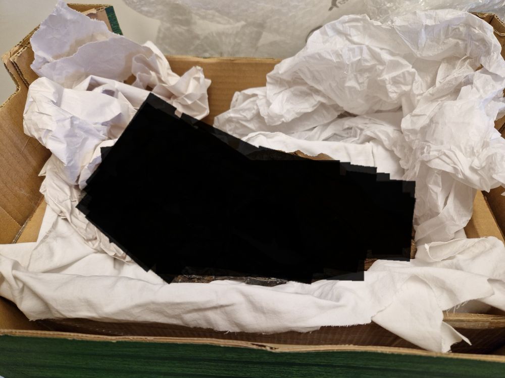 Fossil in a box, blacked out to maintain secrecy.