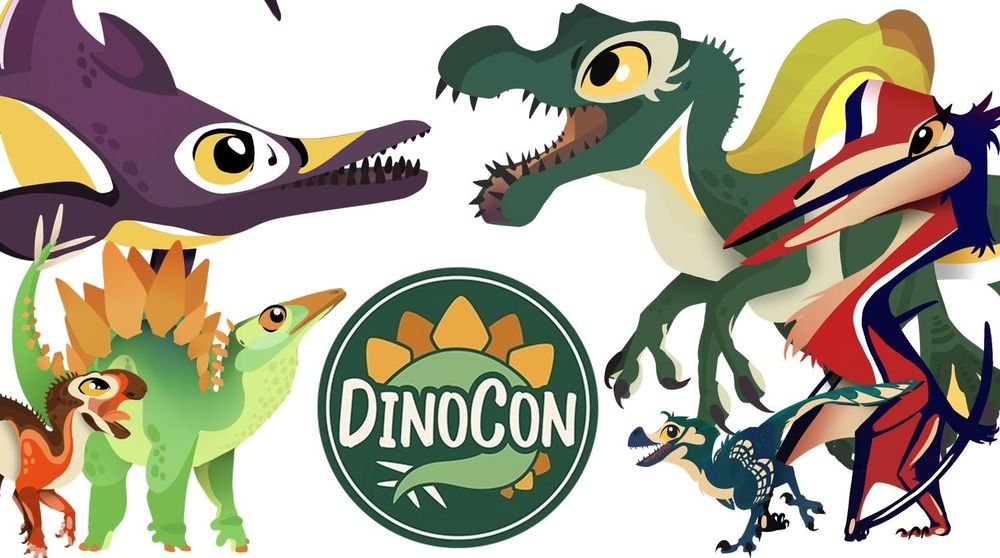 DinoCon promo, showing prehistoric animals by Natalia Jagielska. 