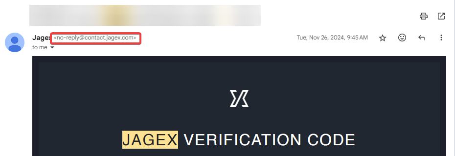Contents of an e-mail from Jagex.