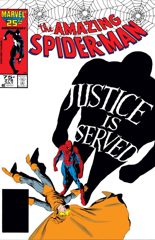 Spider-Man stands over the Hobgoblin, and "Justice Is Served" is written in his shadow 