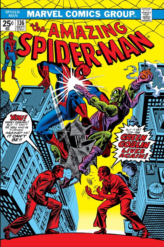 Spider-Man faces off against the Green Goblin, while Peter Parker faces off against Harry Osborn