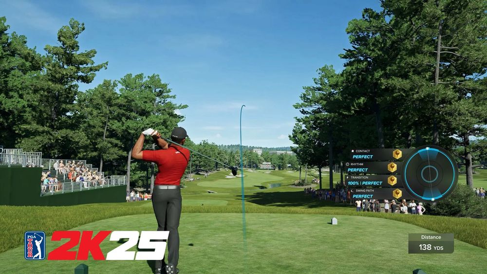 A screenshot of someone (Tiger Woods?) teeing off in PGA Tour 2K25. Everything looks normal, except...