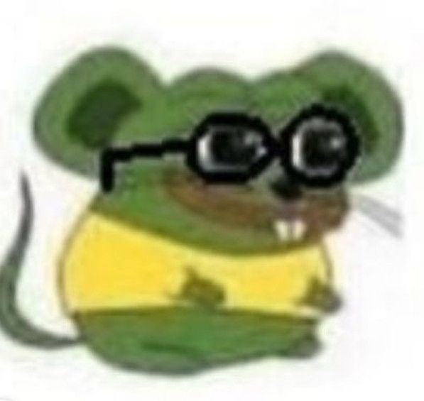 desenho em baixa resolução de um rato verde com blusa amarela e óculos