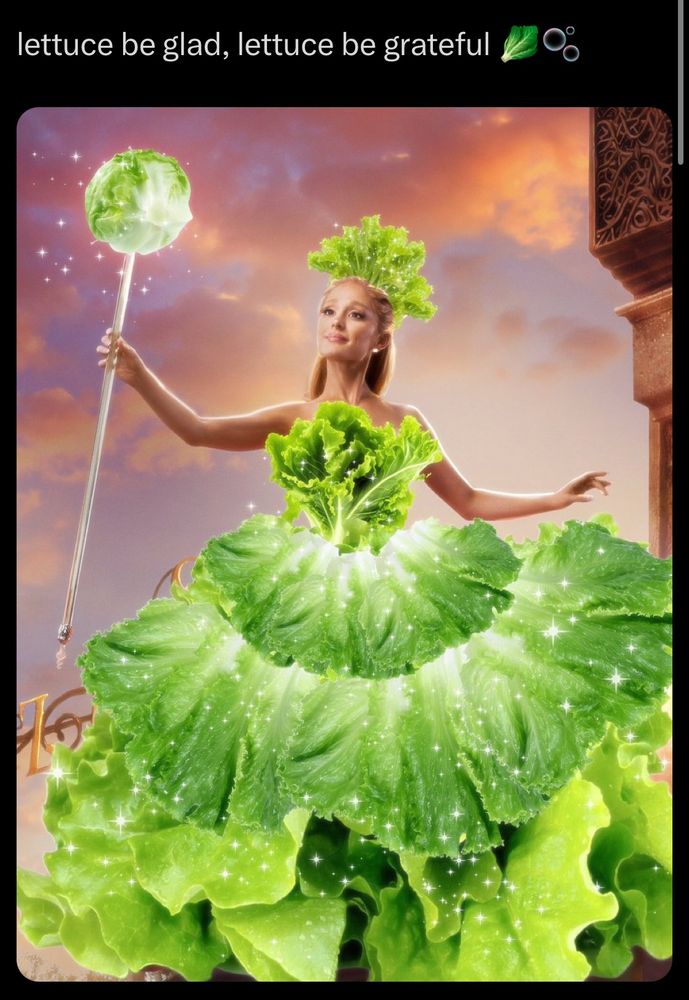 Galinda in full head of lettuce drag.
