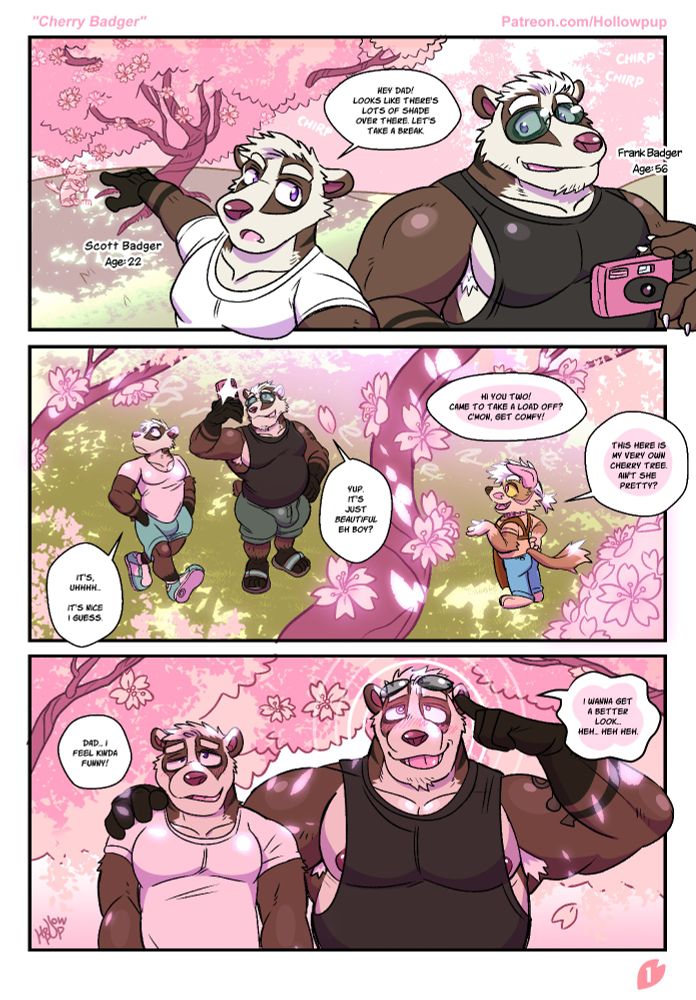 Cherry Badger pg. 1. Frank and Scott are on a nature walk when they encounter a beautiful, yet mysteriously comforting pink tree.