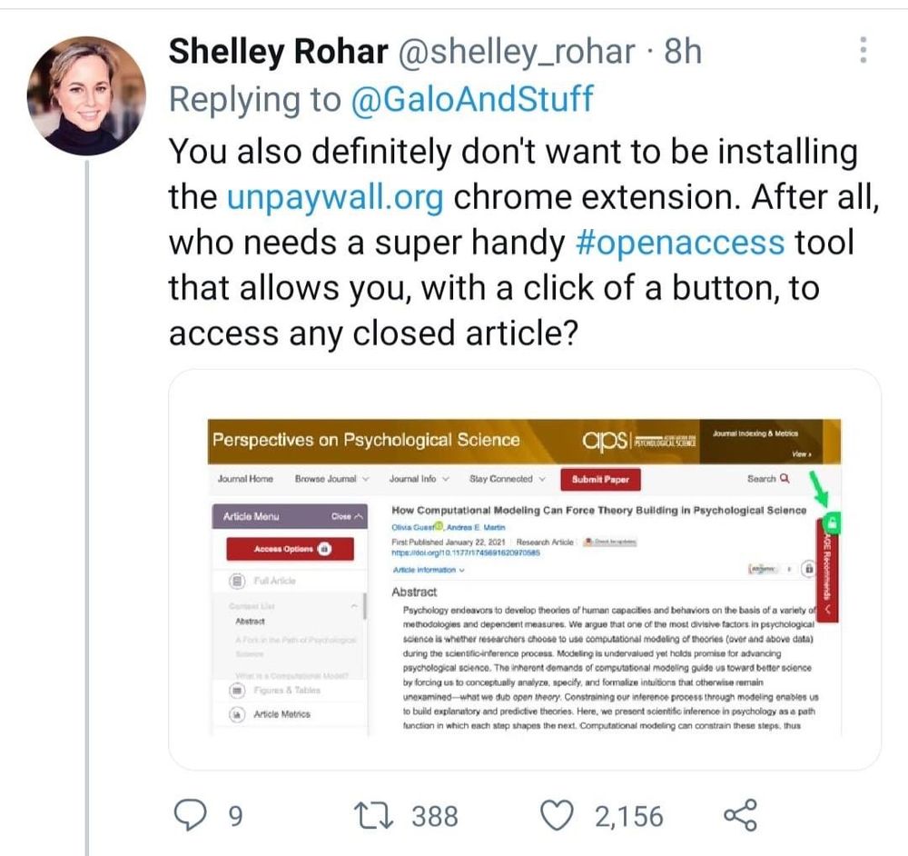 You also definitely don't want to be installing the unpaywall.org chrome extension. After all, who needs a super handy #openaccess tool that allows you, with a click of a button, to access any closed article?